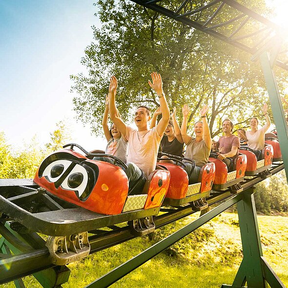 Die Familien Achterbahn Marienkäferbahn ist seit vielen Jahren im Freizeitpark sehr beliebt.
