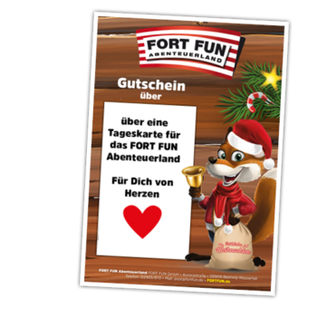 Gutschein für Weihnachten mit Funny und dem FORT FUN Logo