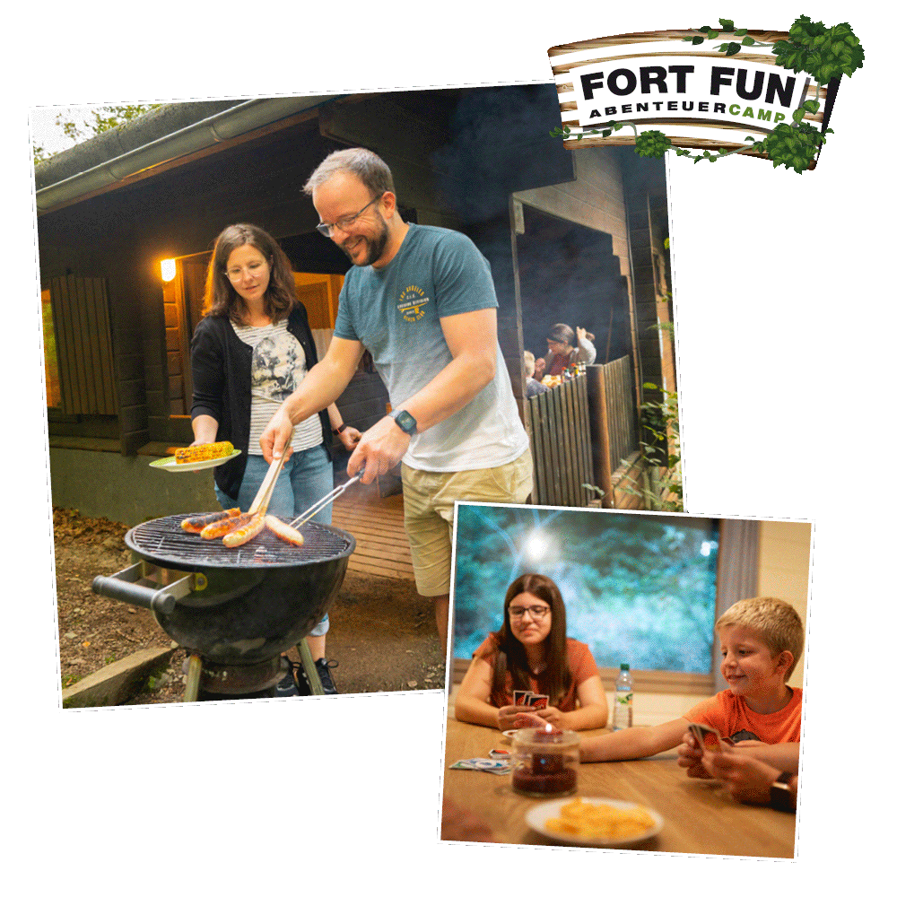 Die Atmosphäre beim Grillen bei der Übernachtung im Abenteuercamp genießt die ganze Familie.
